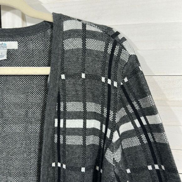 Cardigan Large Croft & Barrow Longline Plaid Black White & Gray - Picture 5 of 15